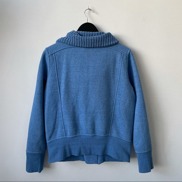 Blue Asymmetrical Zip Sweatshirt with Knit Collar - Picture 4 of 12